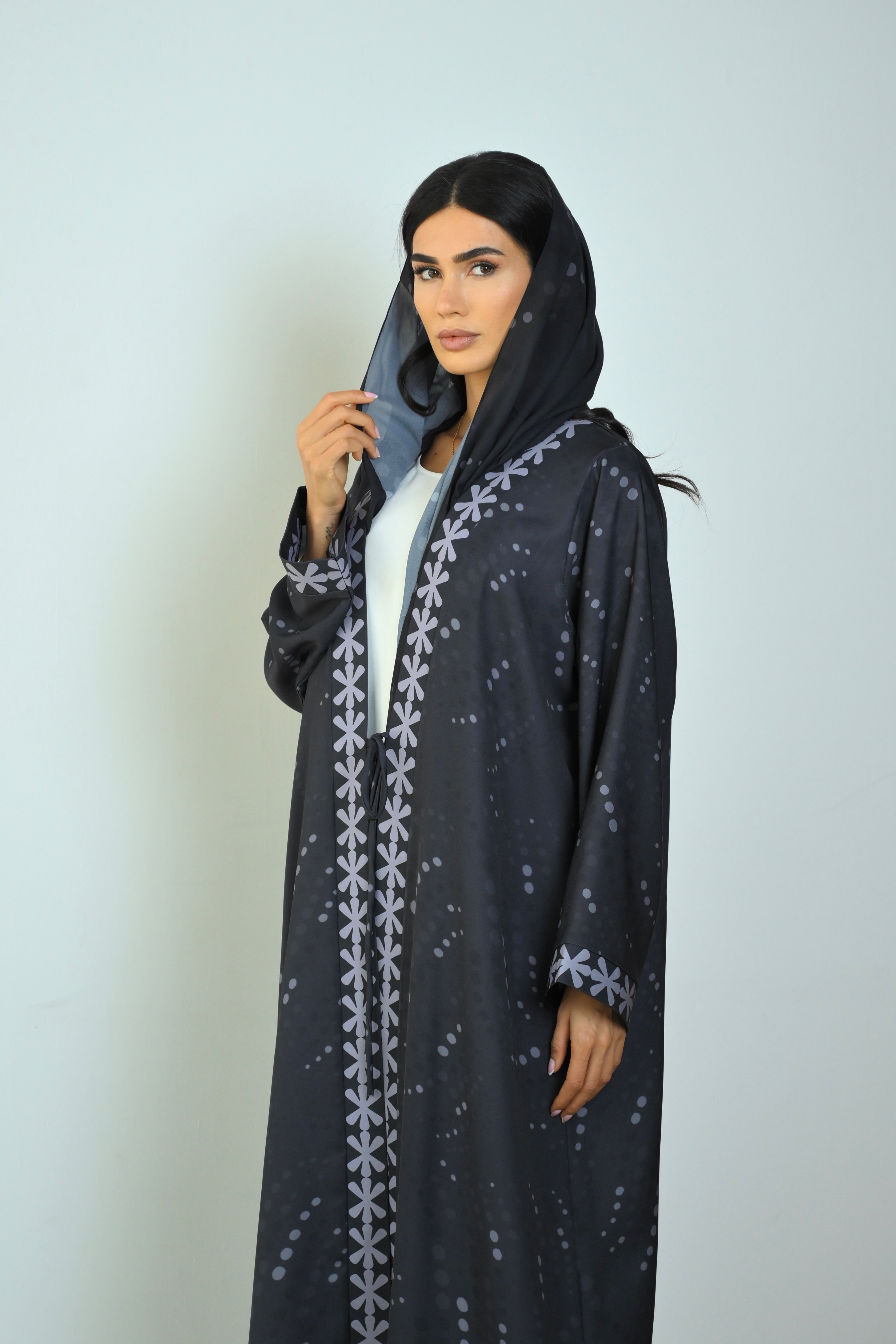 Basic Printed Polka (Black Abaya) - BasicAbaya