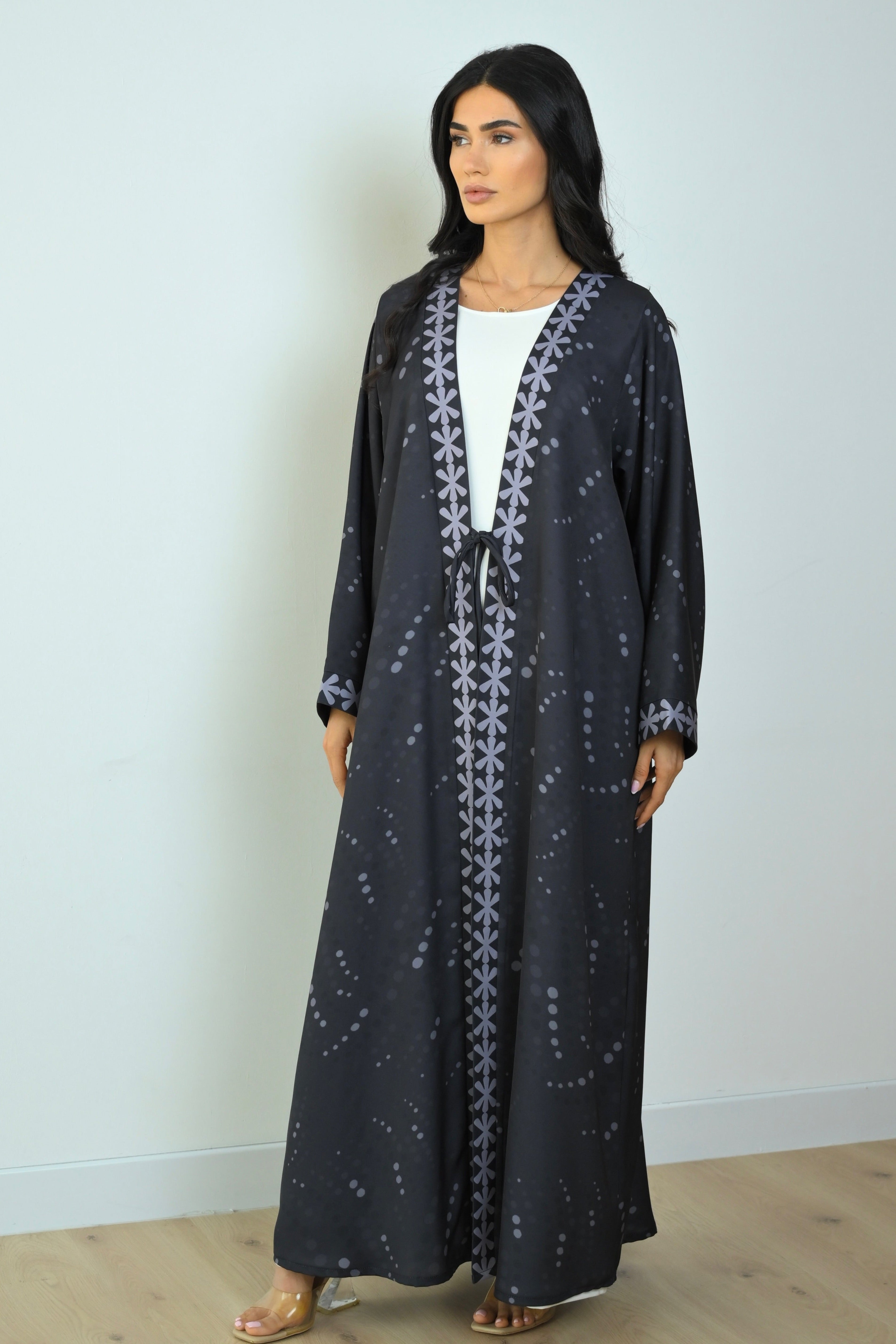 Basic Printed Polka (Black Abaya) - BasicAbaya
