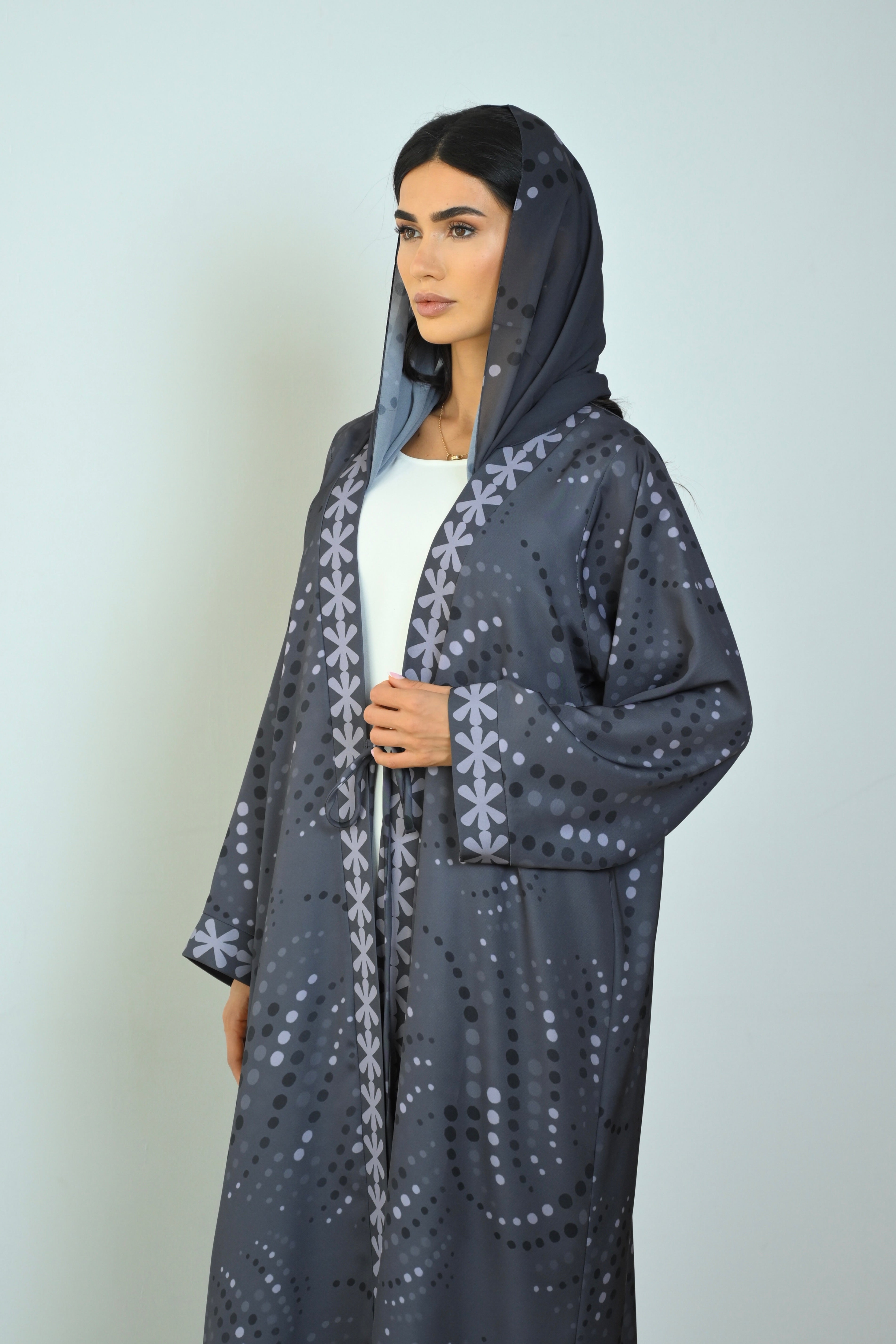 Basic Printed Polka (Grey Abaya) - BasicAbaya