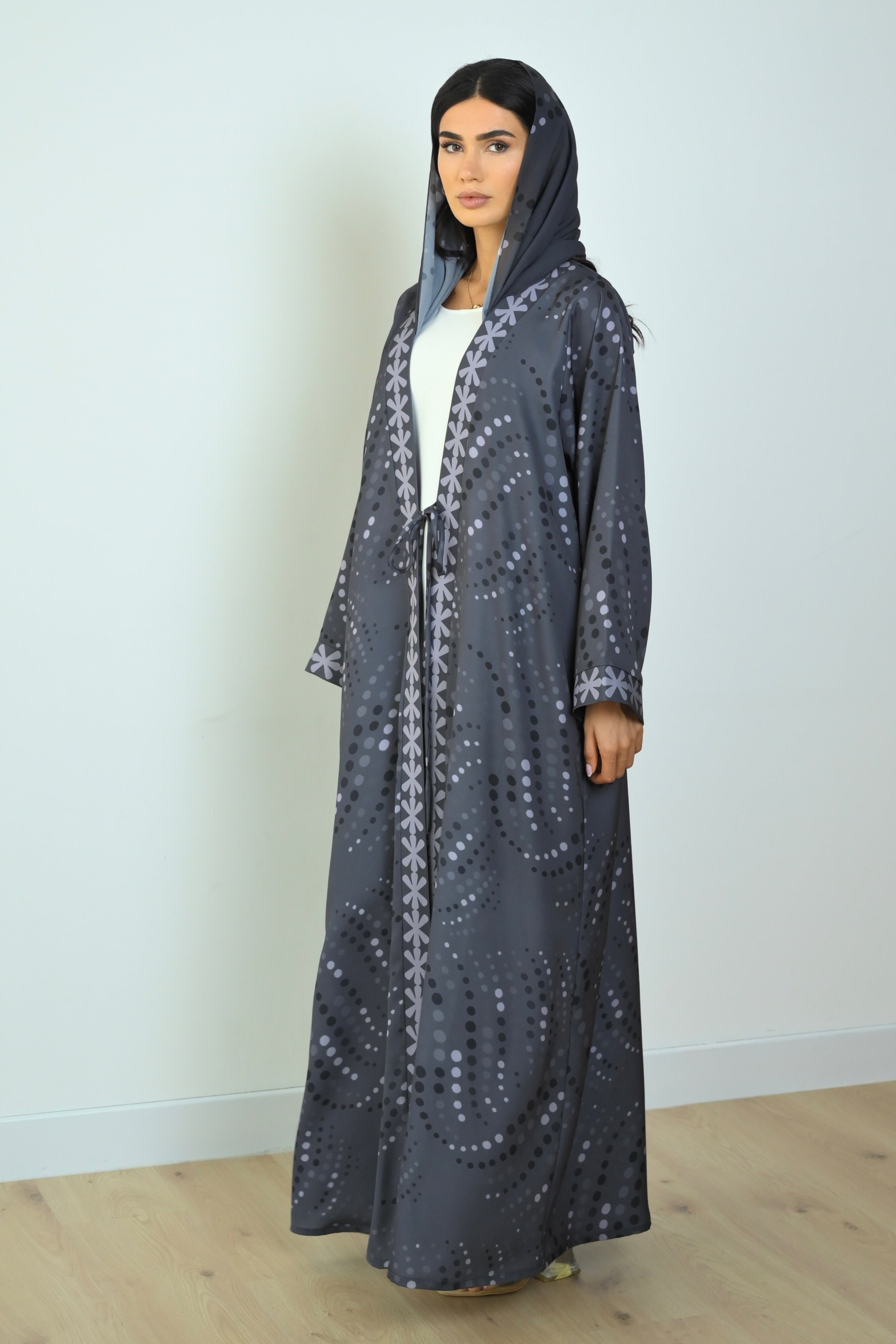 Basic Printed Polka (Grey Abaya)