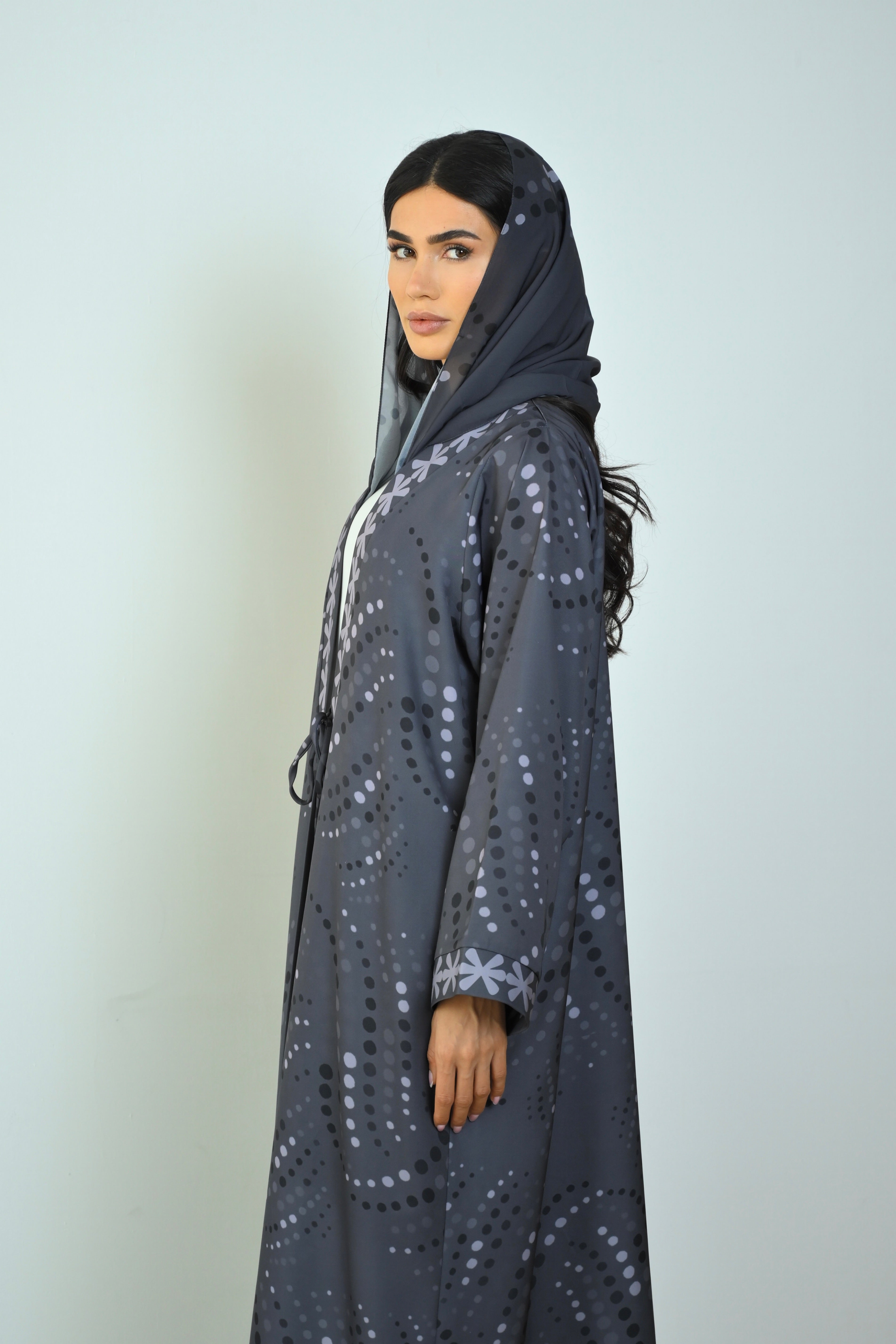 Basic Printed Polka (Grey Abaya) - BasicAbaya