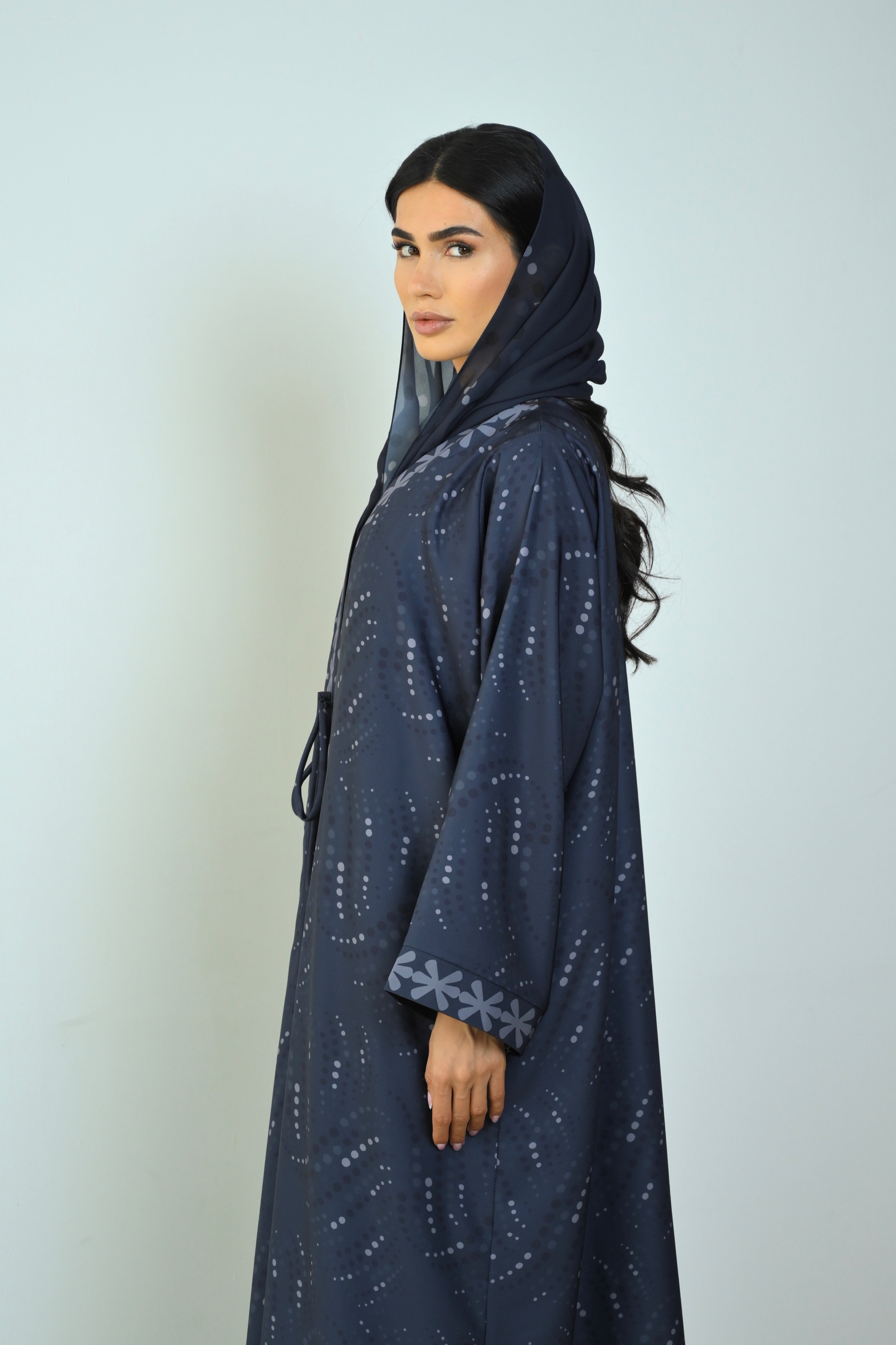 Basic Printed Polka (Navy Blue Abaya) - BasicAbaya