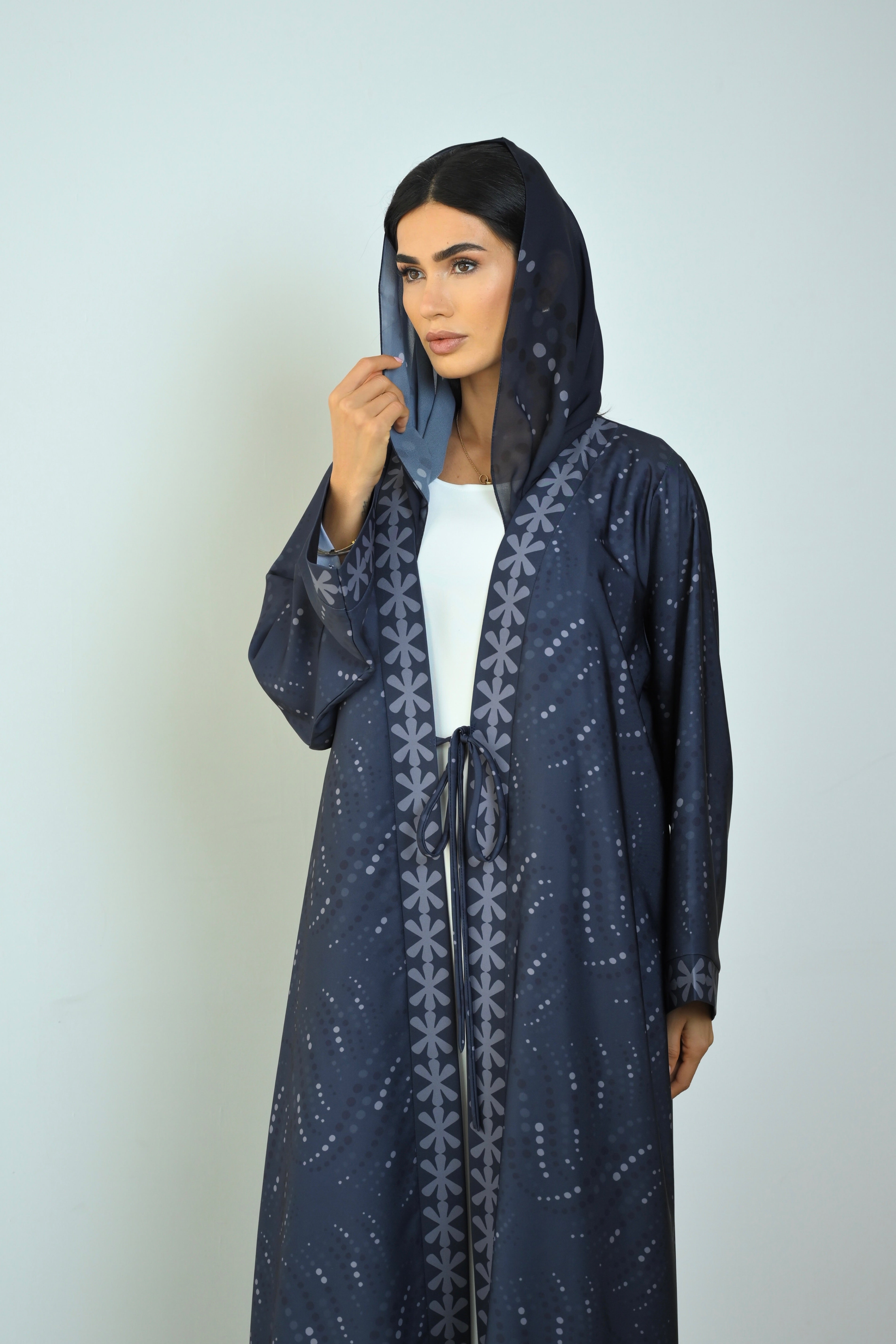 Basic Printed Polka (Navy Blue Abaya) - BasicAbaya