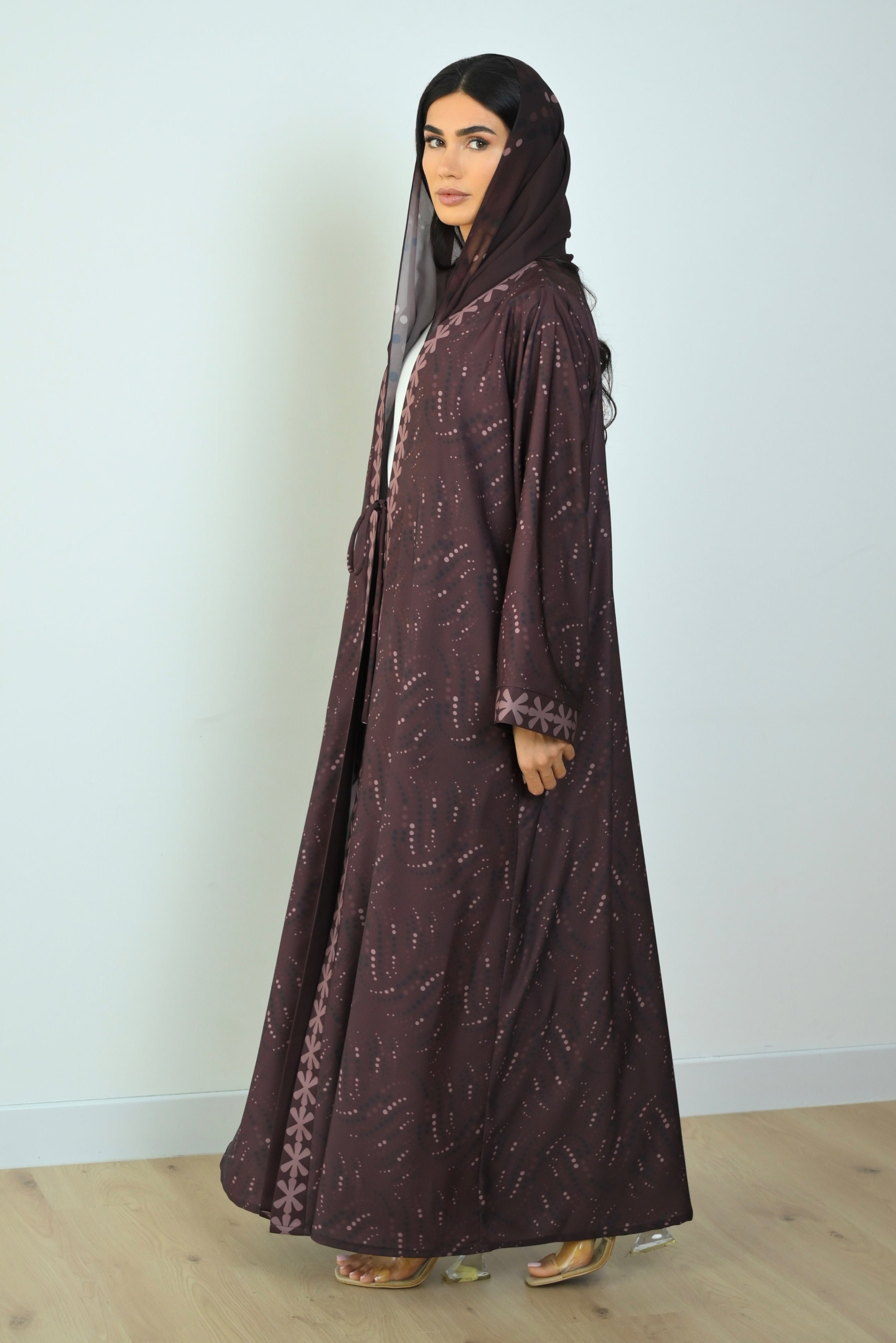 Basic Printed Polka (Brown Abaya) - BasicAbaya