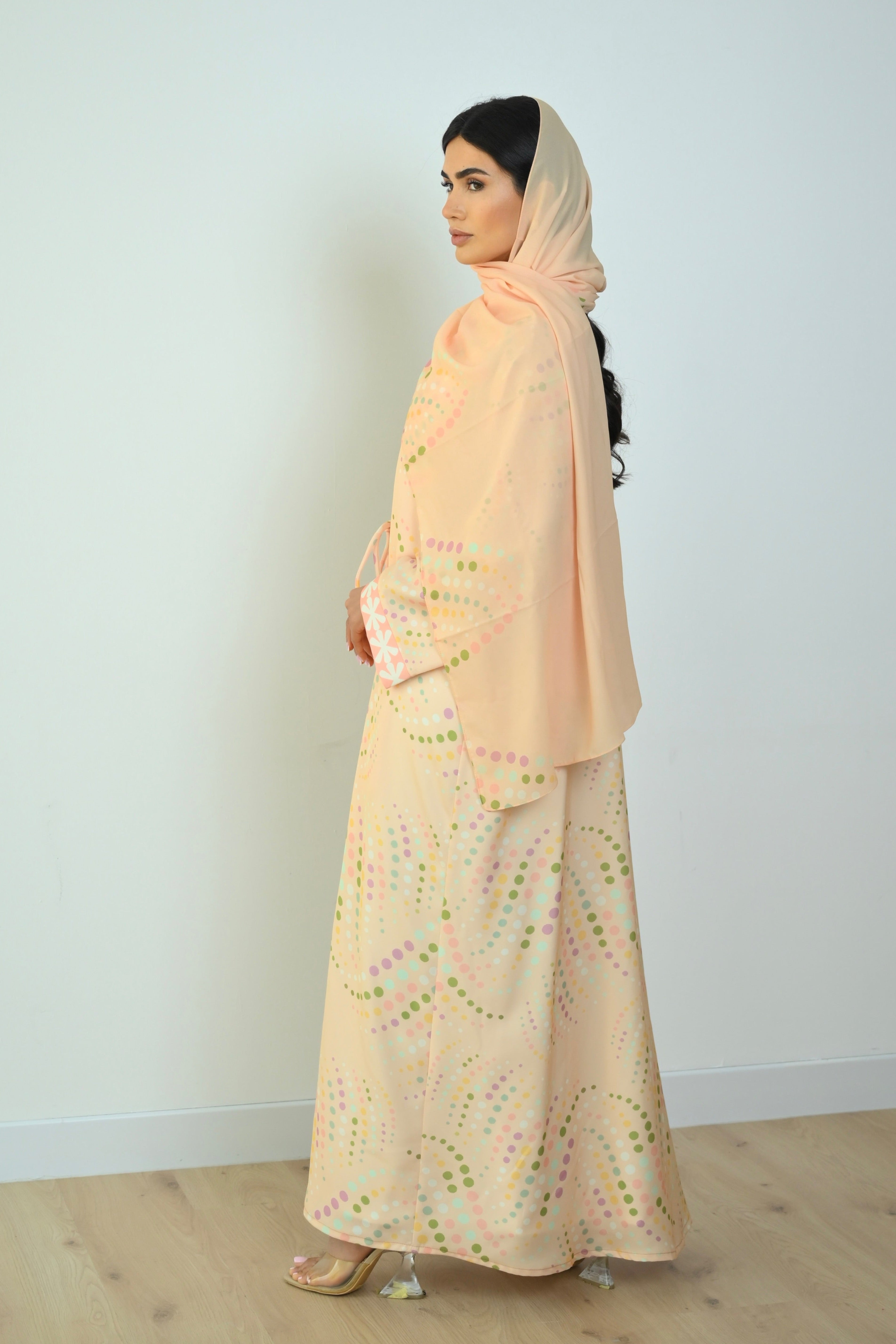 Basic Printed Polka (Butter Yellow Abaya) - BasicAbaya
