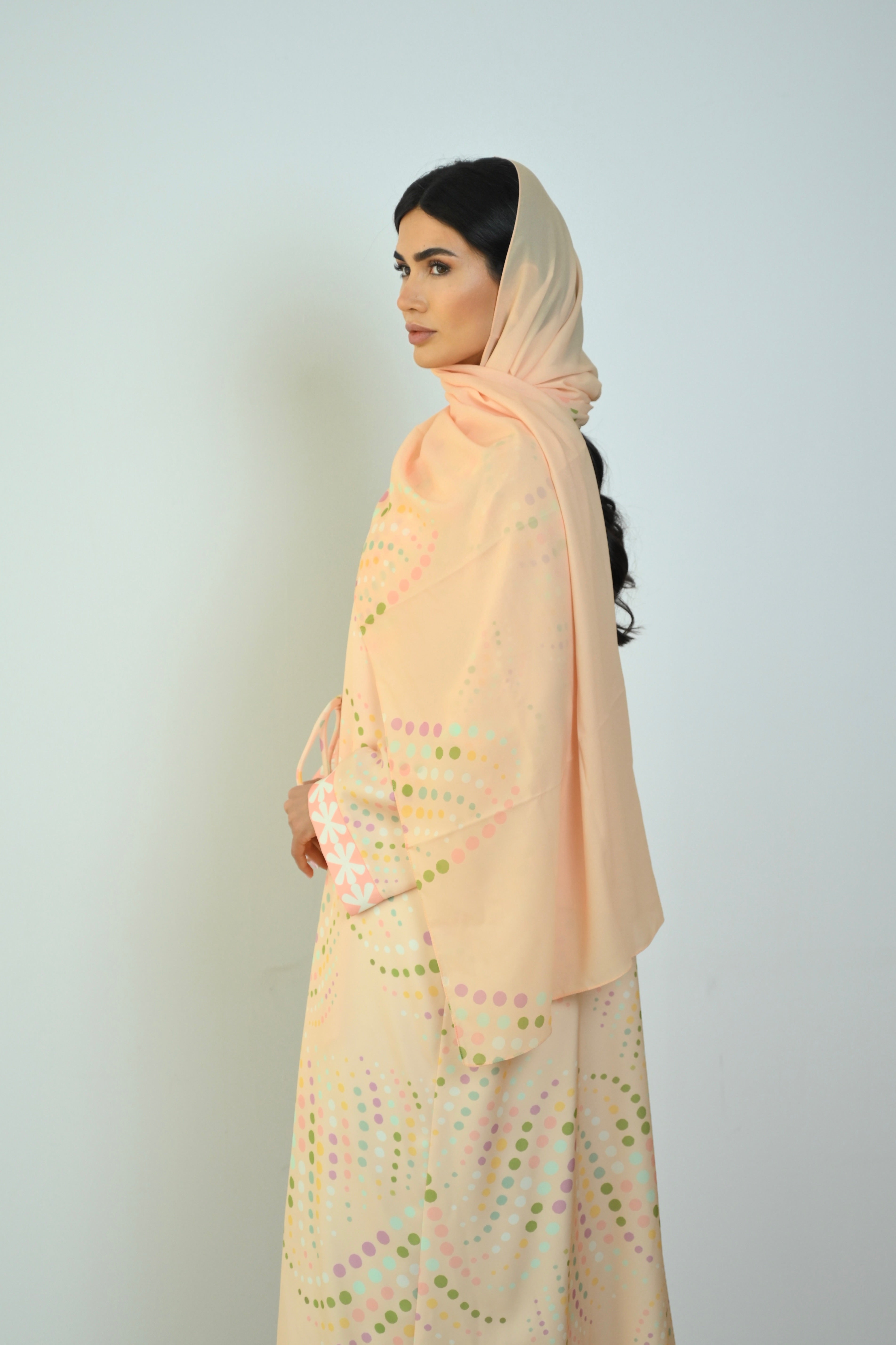 Basic Printed Polka (Butter Yellow Abaya) - BasicAbaya