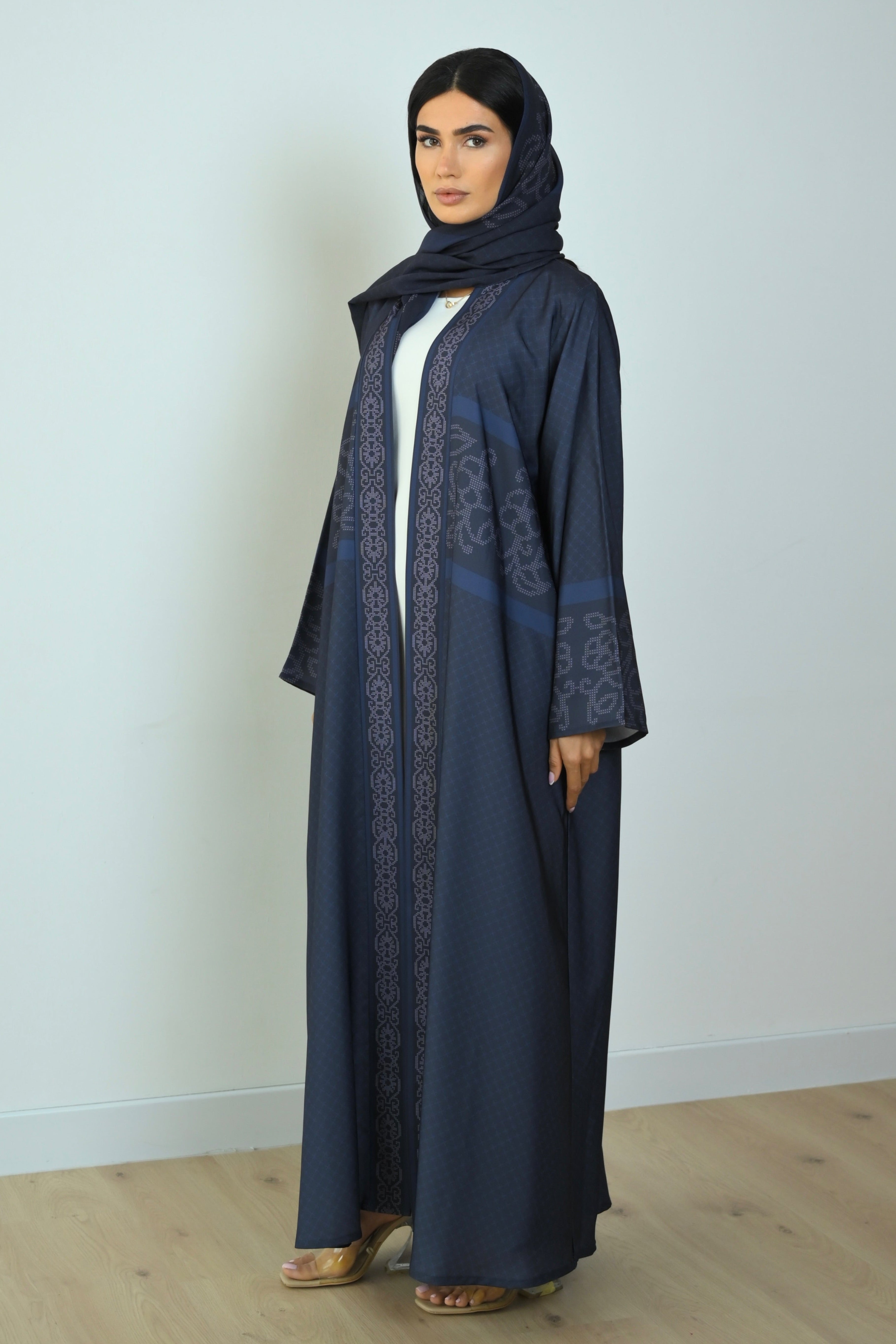 Basic Printed Pixel (Navy Blue Abaya) - BasicAbaya
