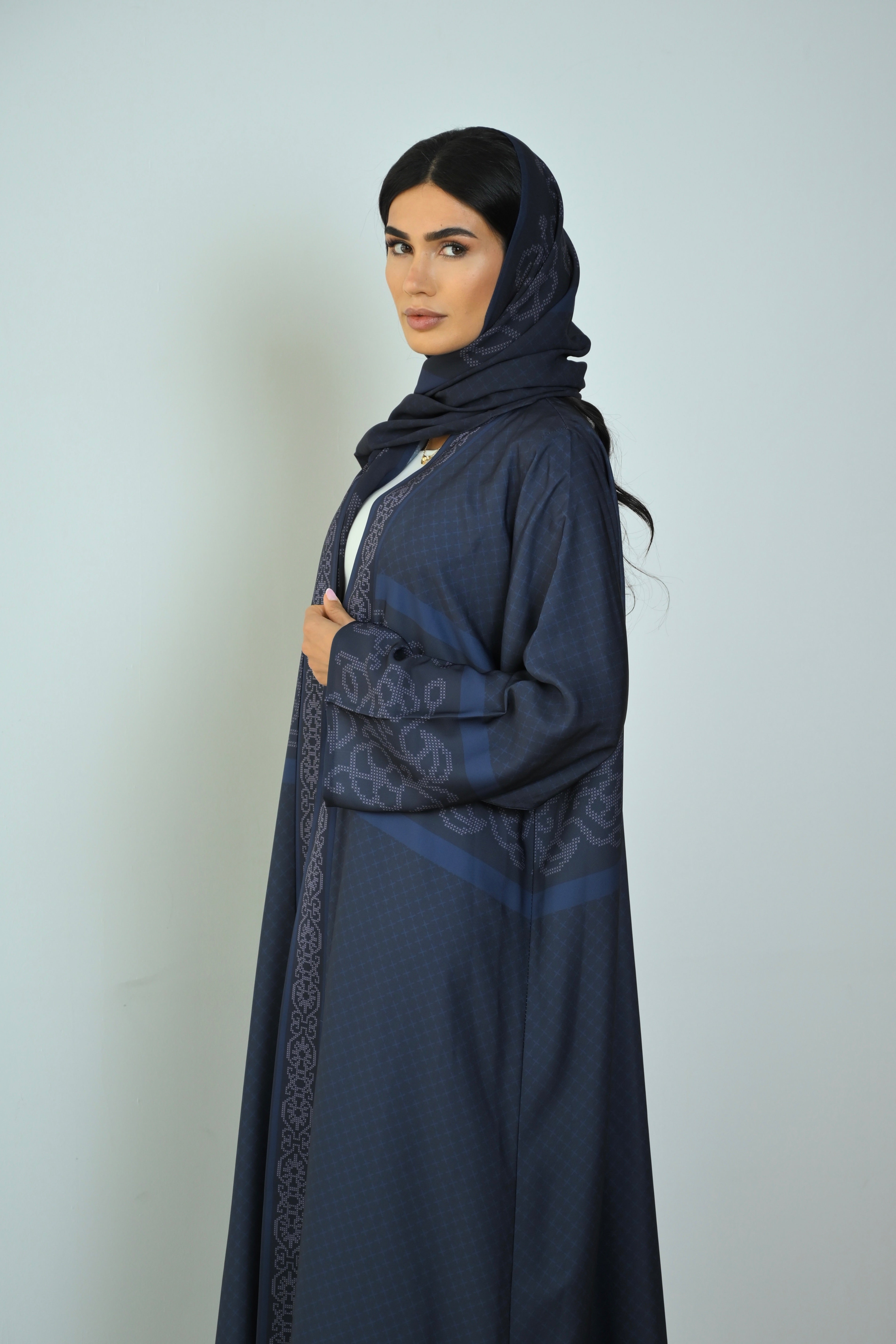 Basic Printed Pixel (Navy Blue Abaya) - BasicAbaya
