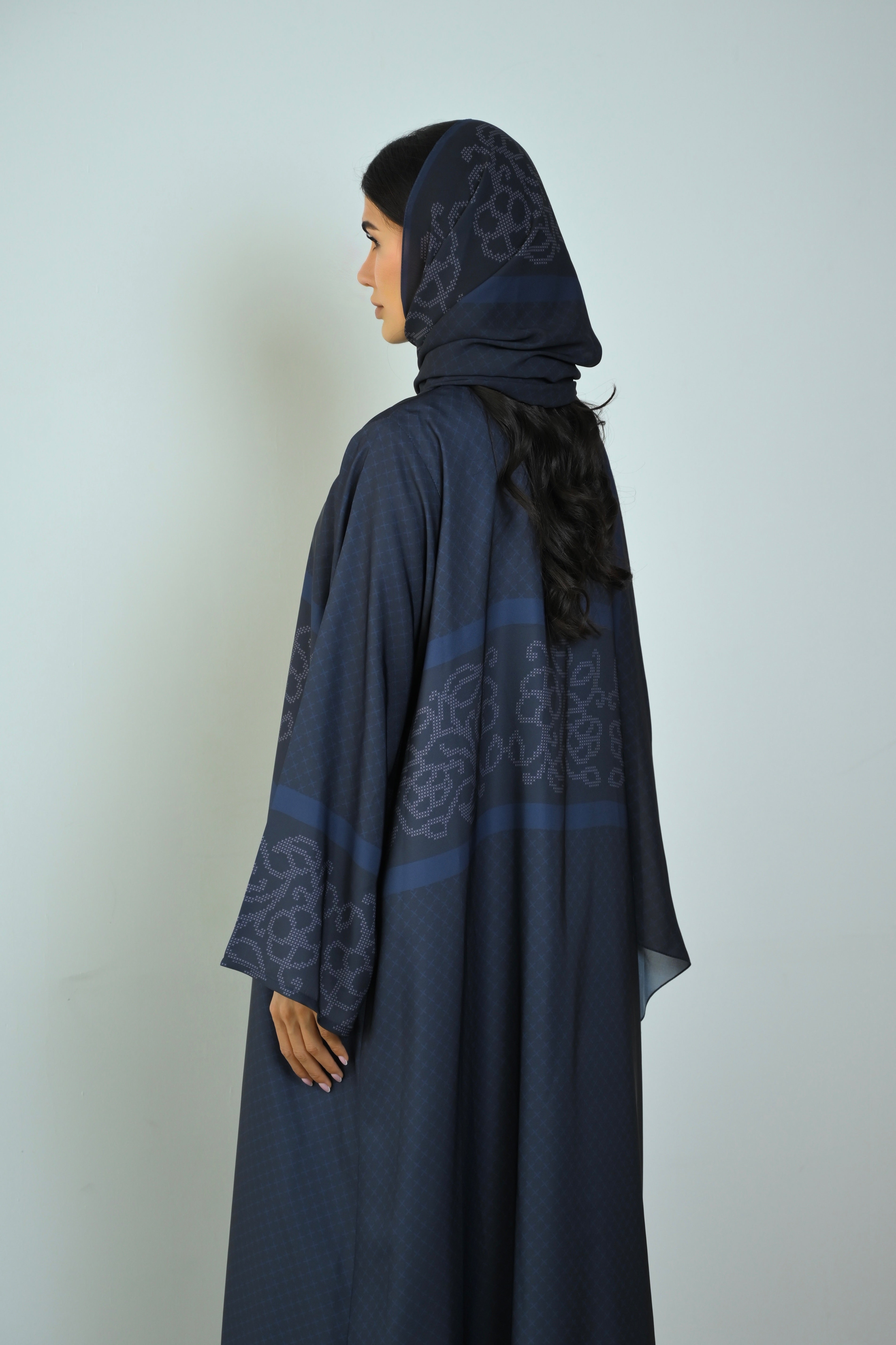 Basic Printed Pixel (Navy Blue Abaya) - BasicAbaya