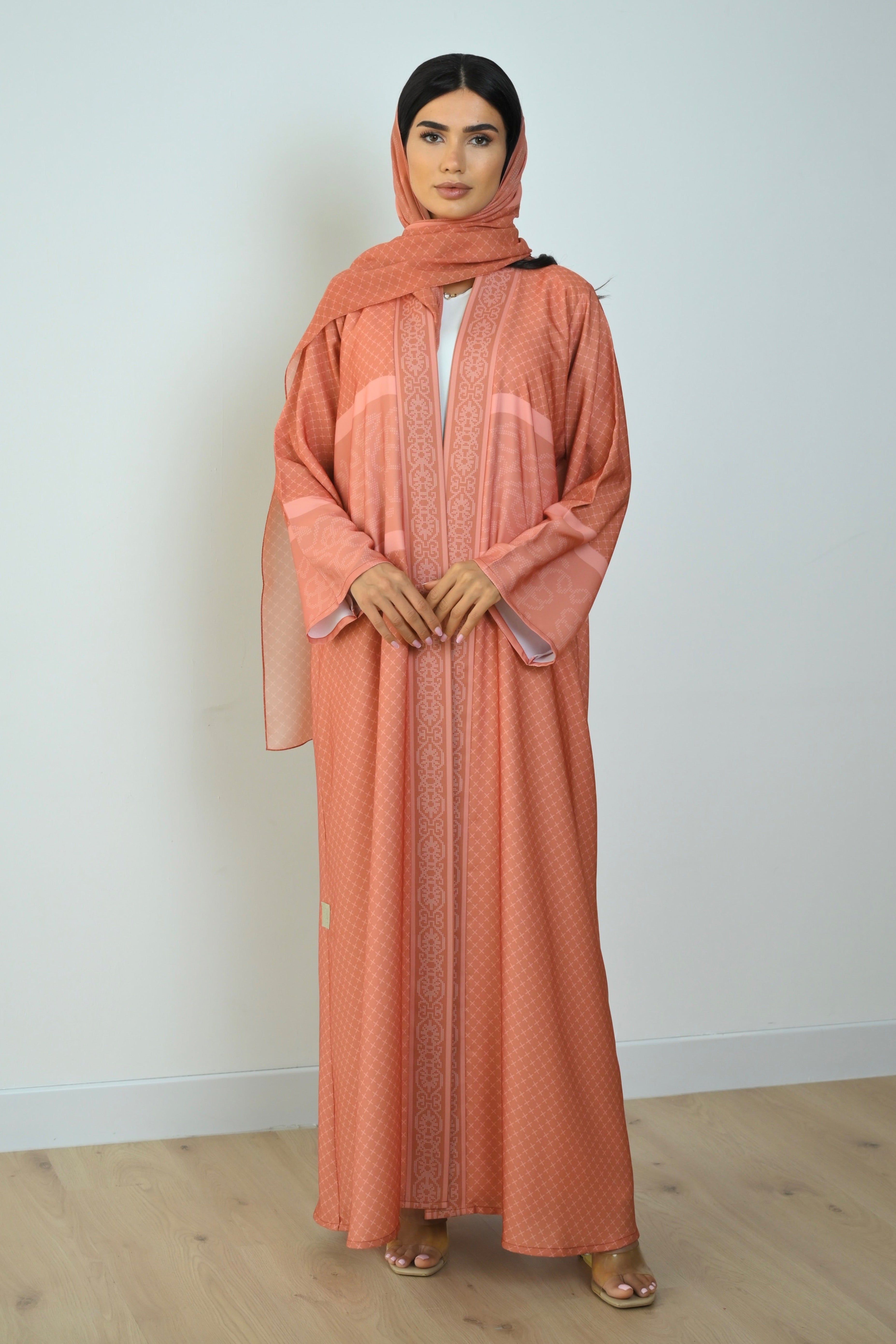 Basic Printed Pixel (Orange Abaya) - BasicAbaya