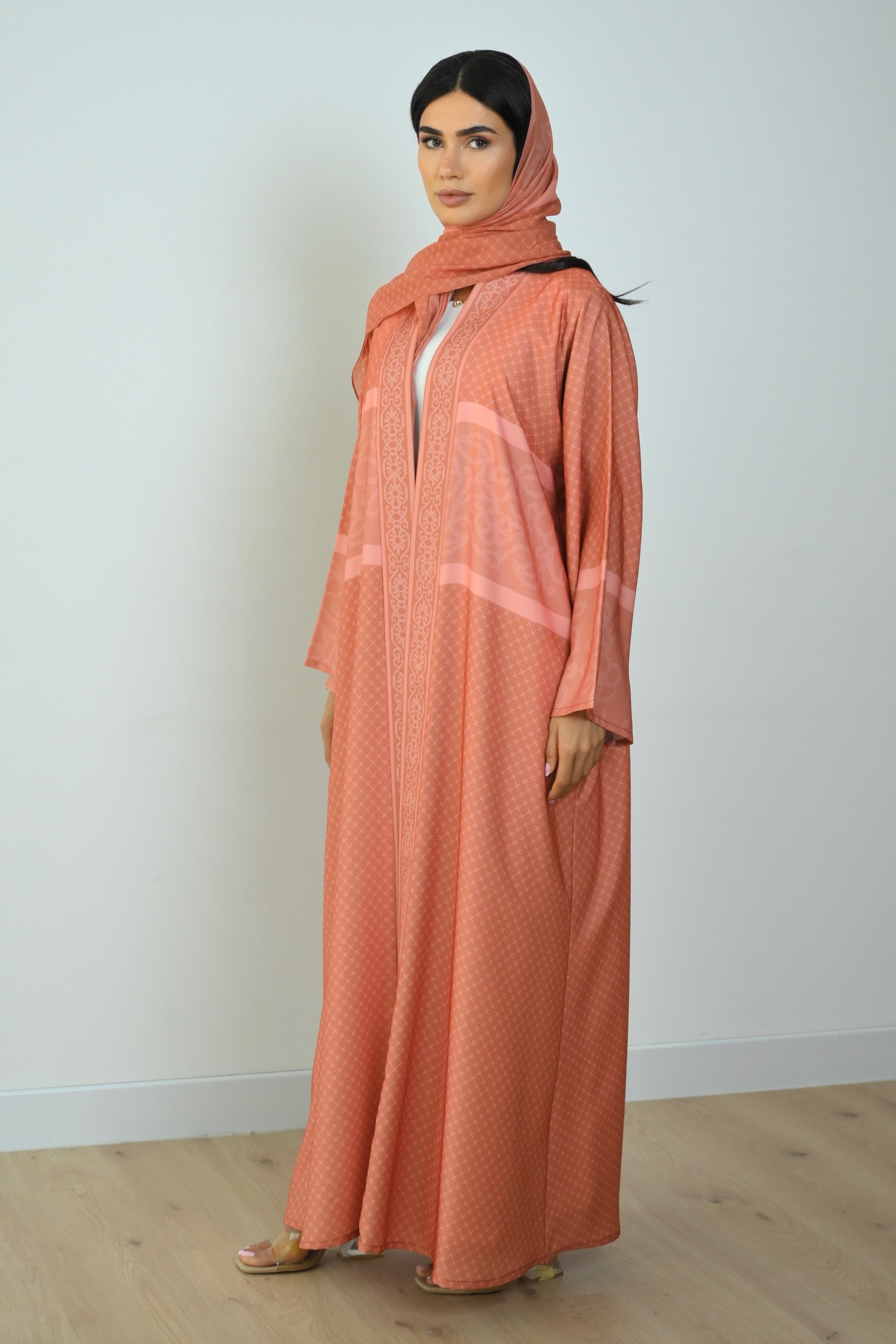 Basic Printed Pixel (Orange Abaya) - BasicAbaya