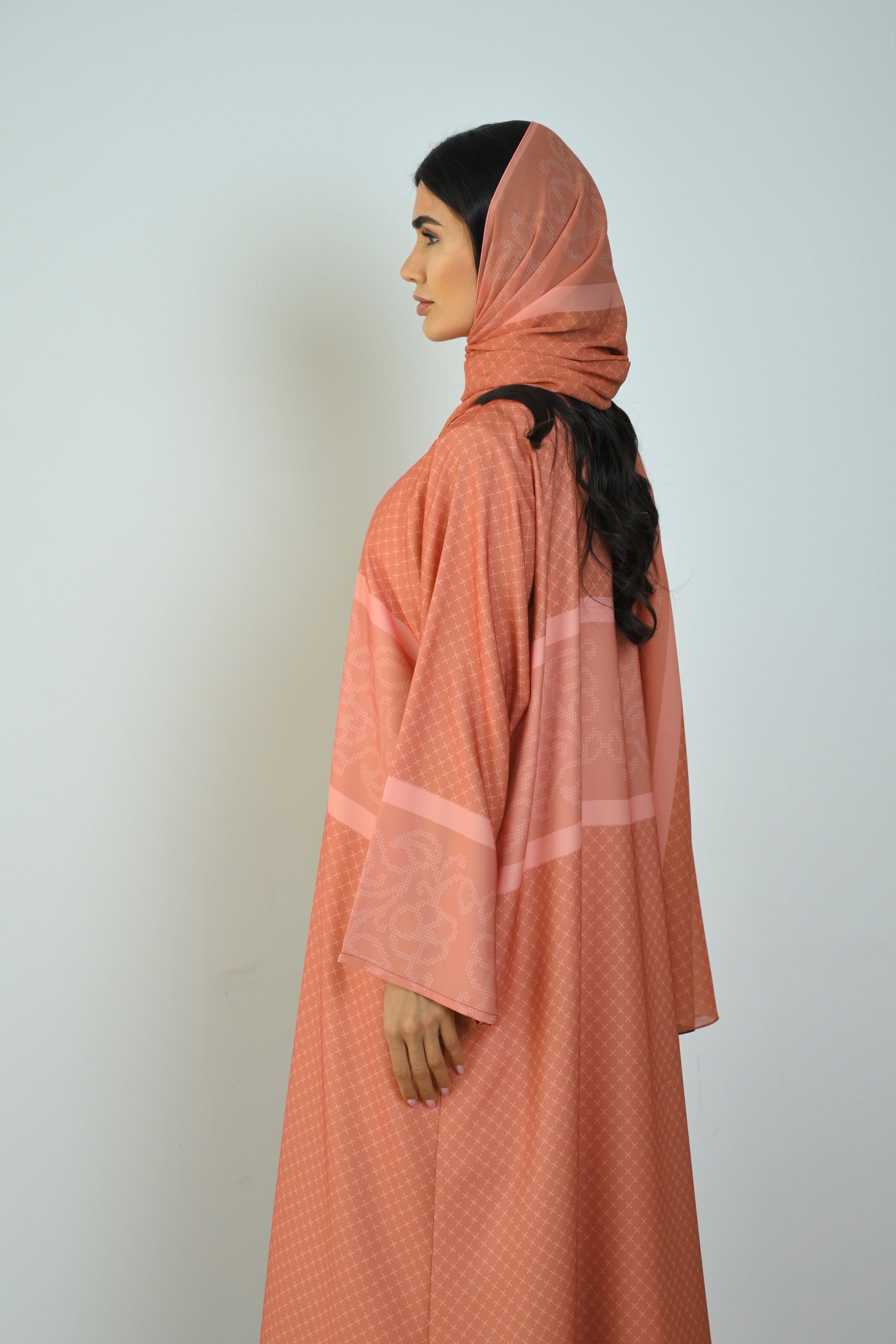 Basic Printed Pixel (Orange Abaya) - BasicAbaya