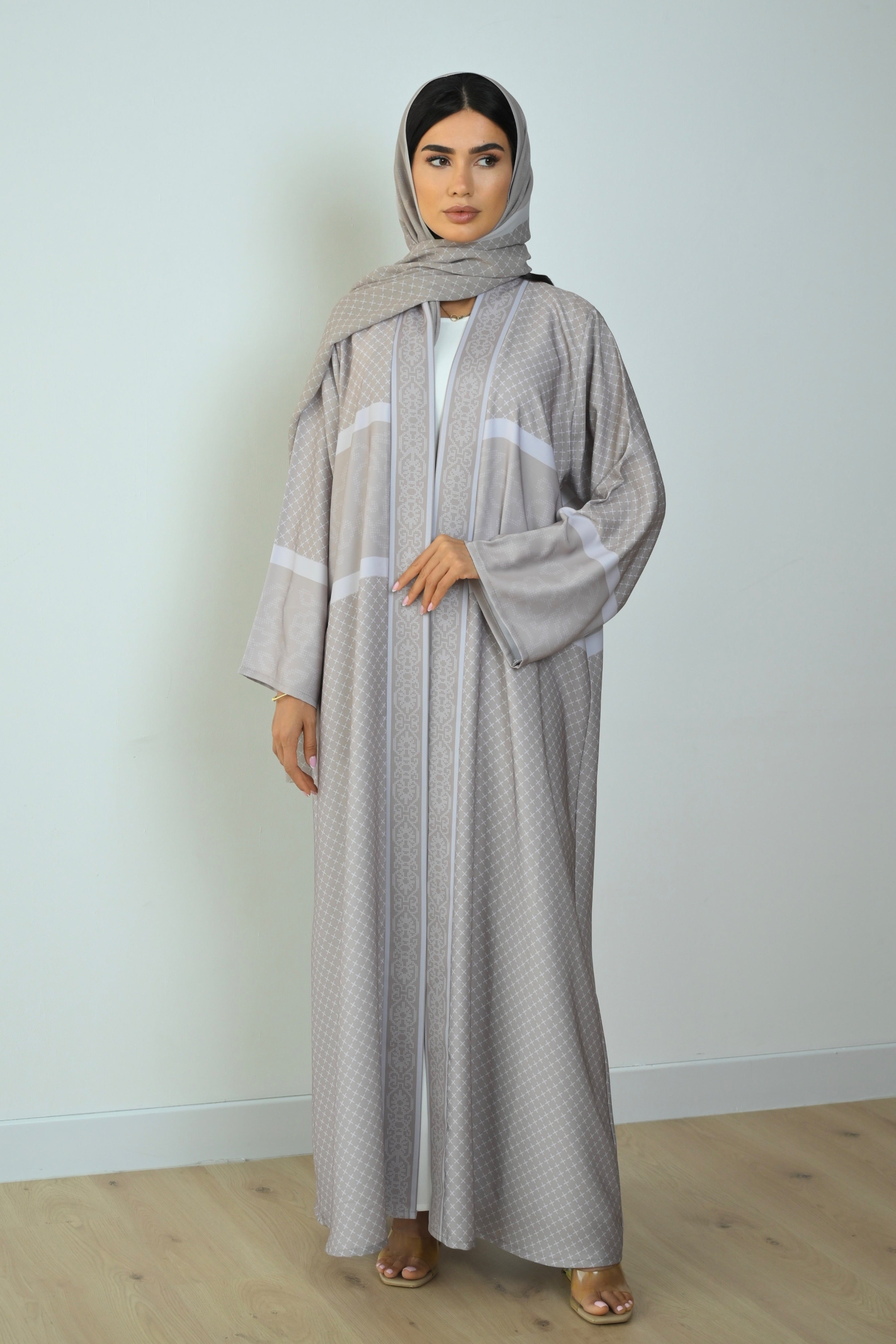Basic Printed Pixel (Beige Abaya) - BasicAbaya