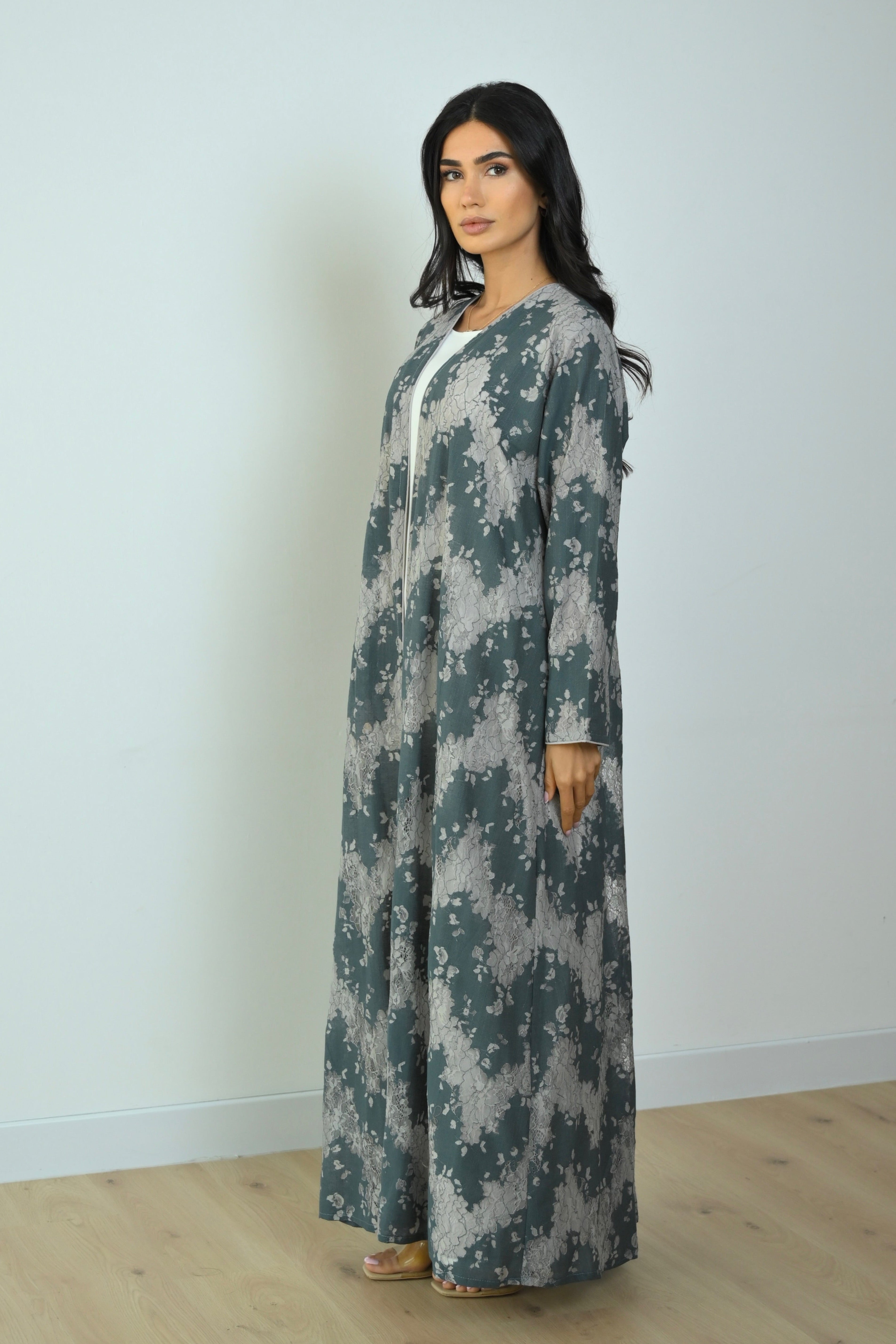 Basic Linen Dantel (Teal Abaya) - BasicAbaya