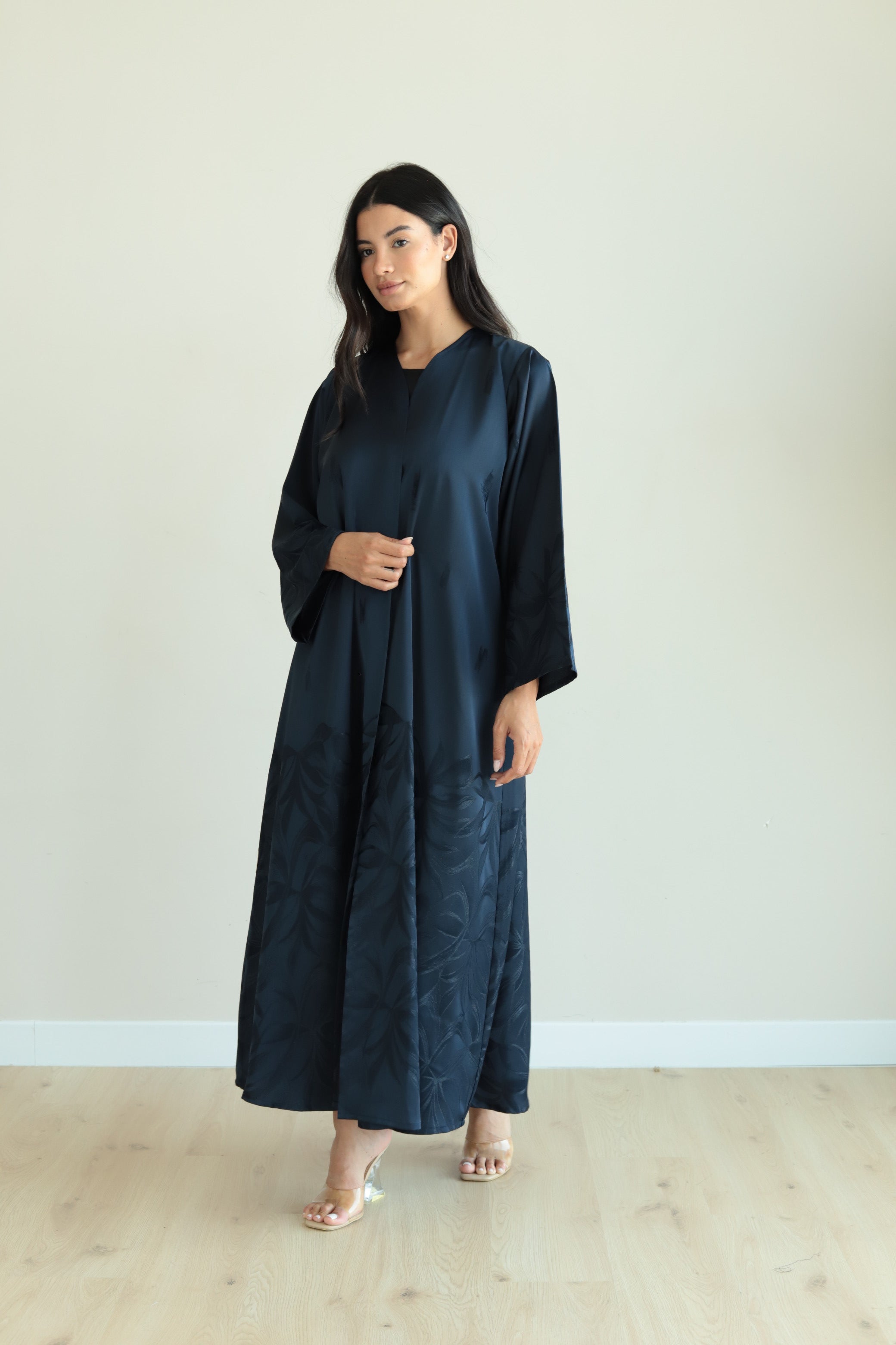 Basic Silky Flower (Navy Blue Abaya )