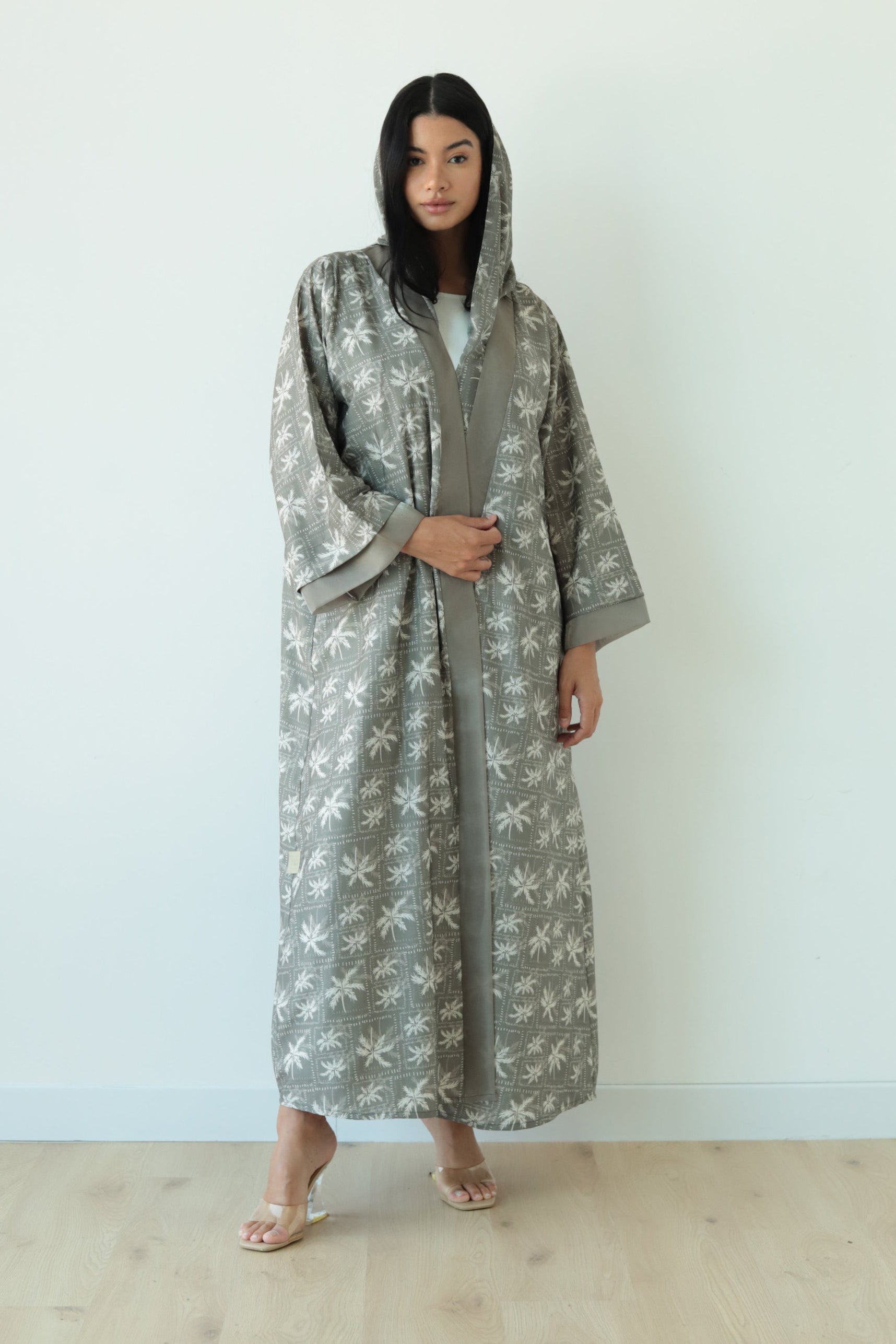 Basic Print Palm Tree  (Olive Green Abaya)