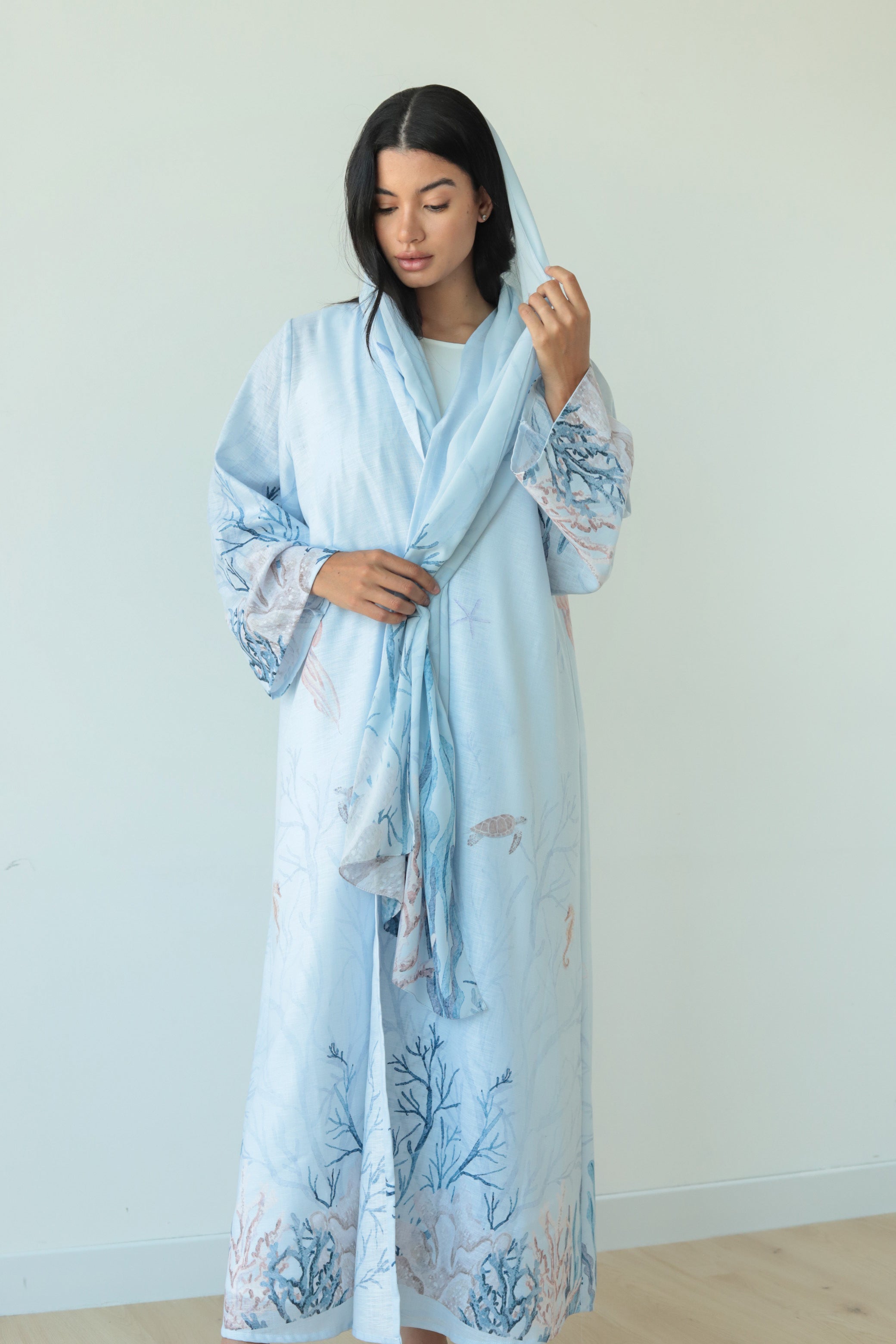 Basic Print Marine (Sky Blue Abaya)