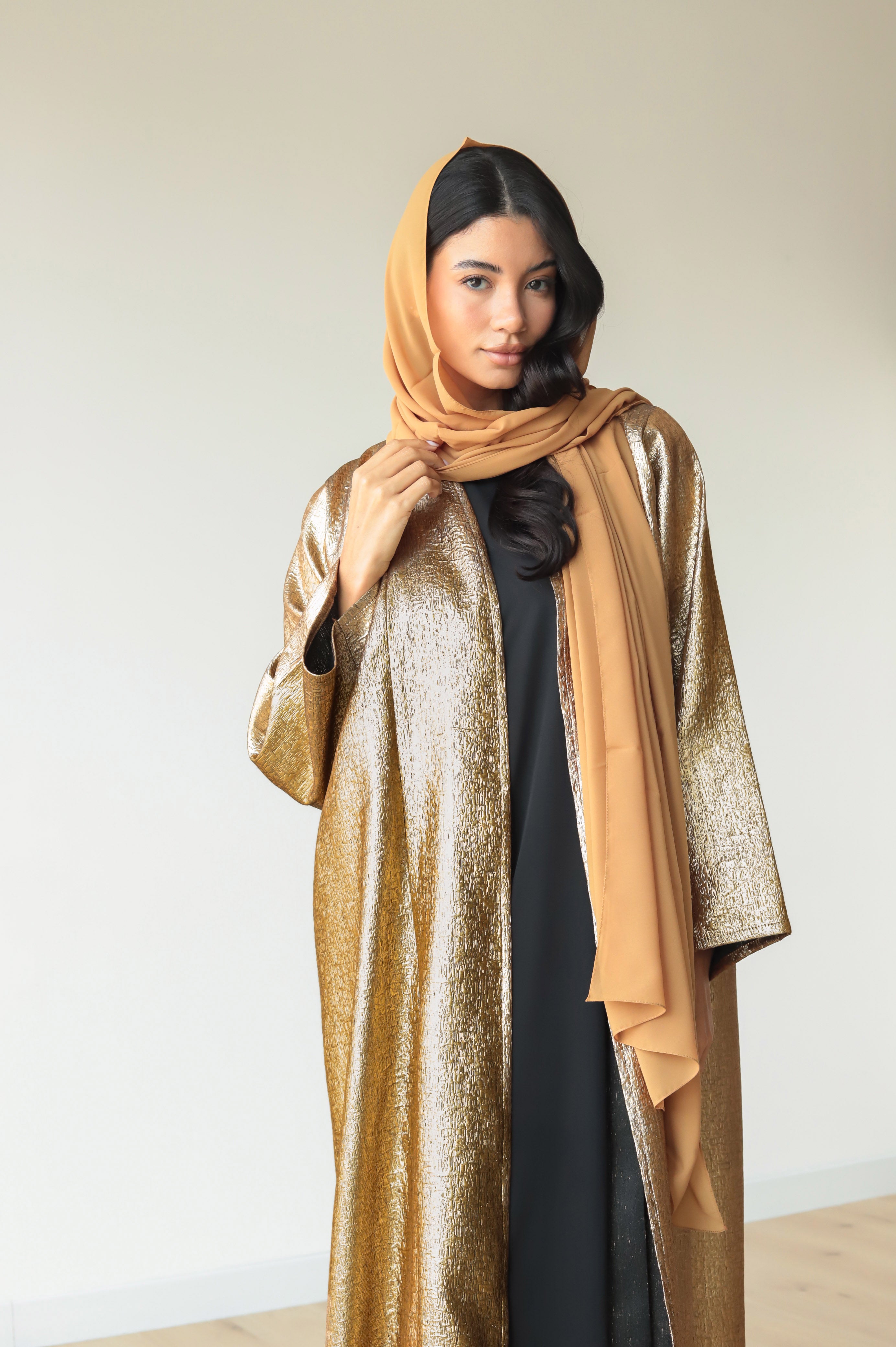 Elham Alarif - Basic Brocade (Gold Abaya) - BasicAbaya
