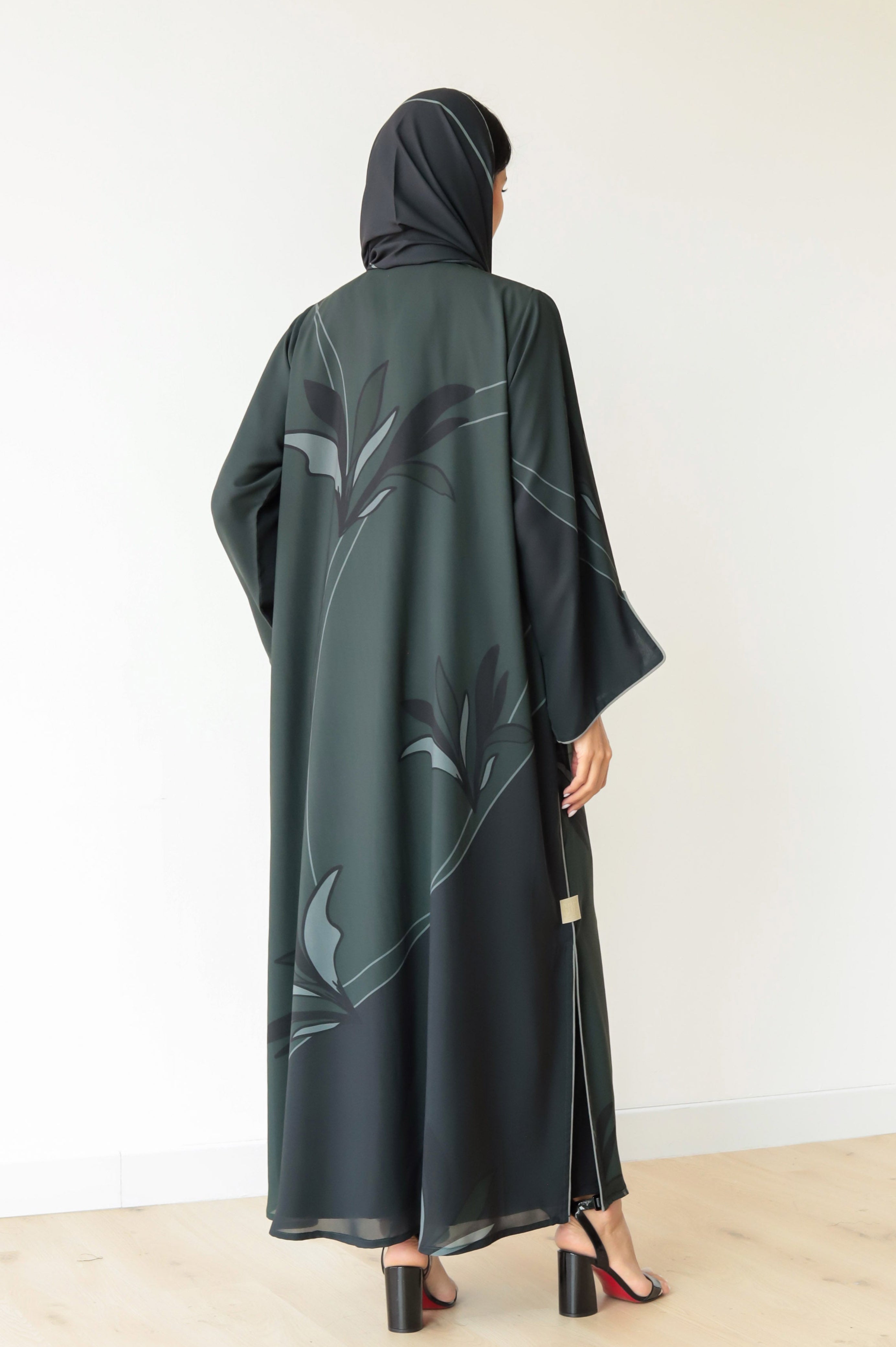 Basic Floral Piping  ( Green Abaya) - BasicAbaya