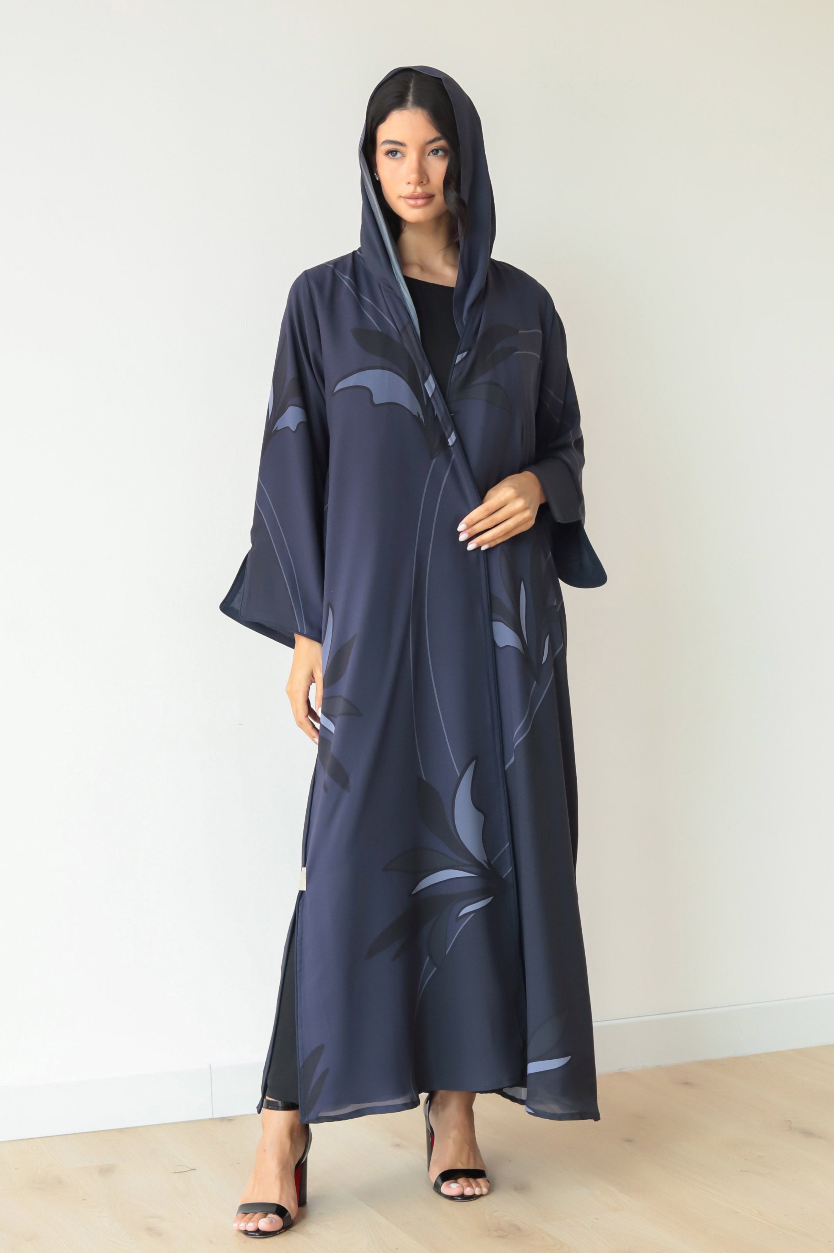 Basic Floral Piping  (Blue Abaya) - BasicAbaya