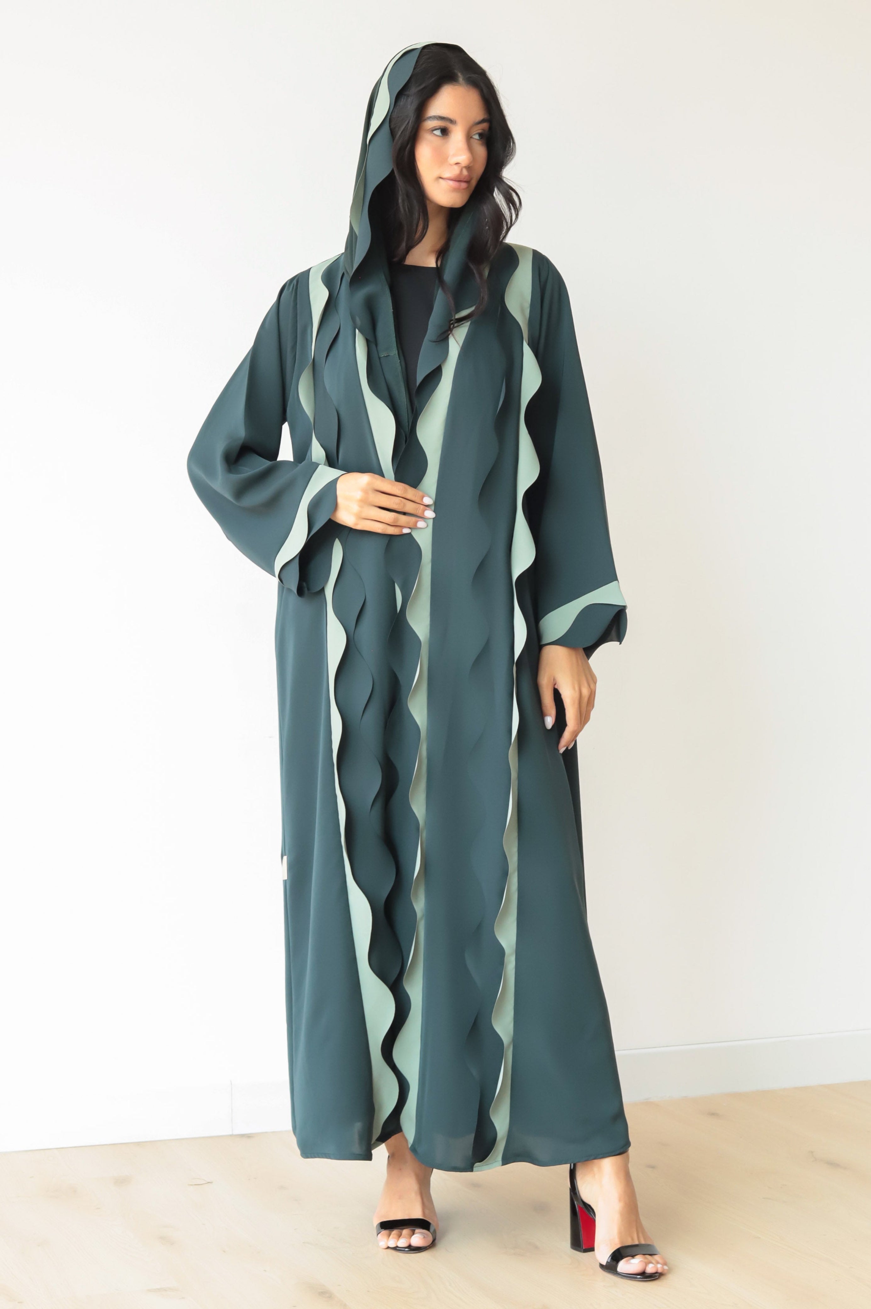 Basic Waves (Dark & Light Green Abaya) - BasicAbaya