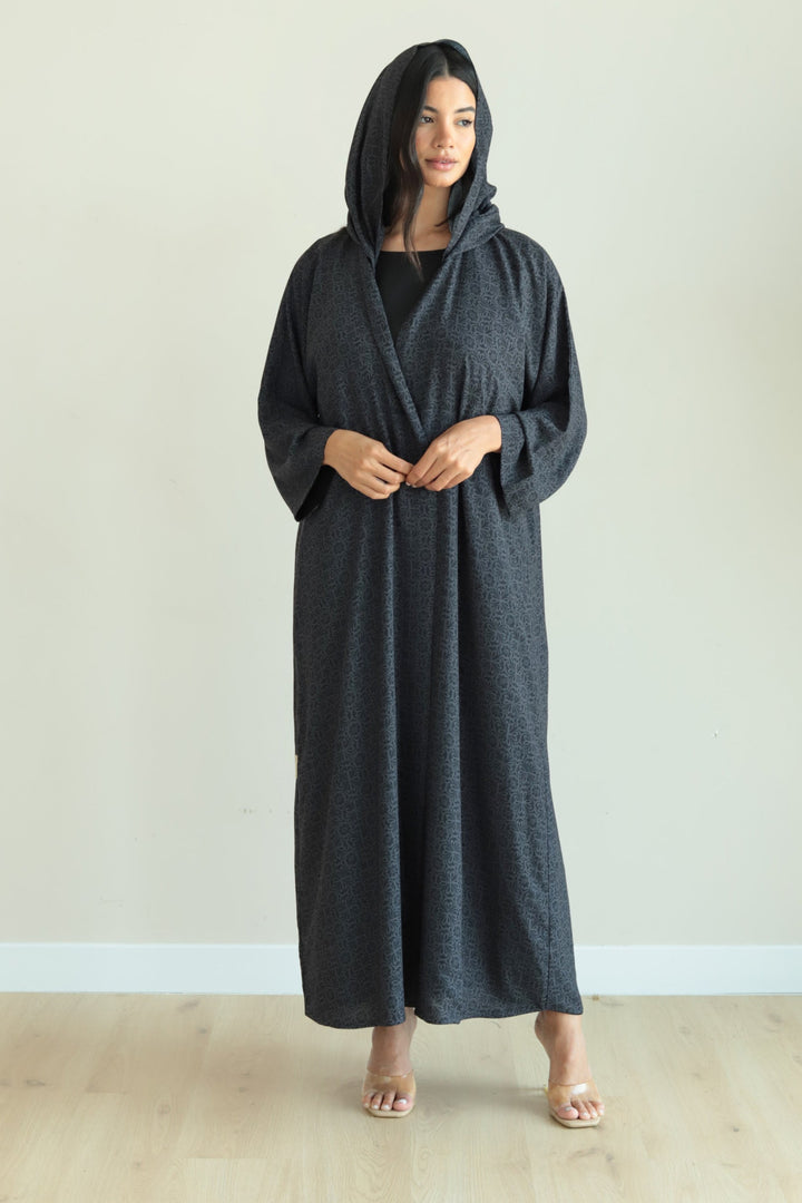 Basic Arabic prints Reversible ( Dark Grey Abaya ) - Ready to wear