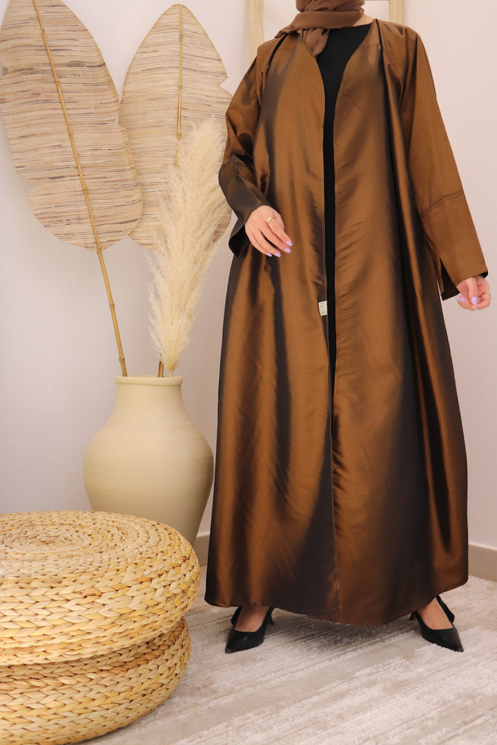 Basic 01 One Brown Taffeta Abaya Front Look abaya Dubai