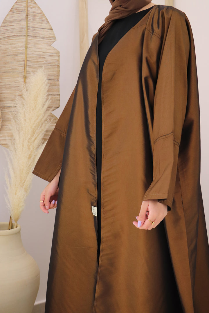 Basic 01 One Brown Taffeta Abaya Side Look Abaya Dubai