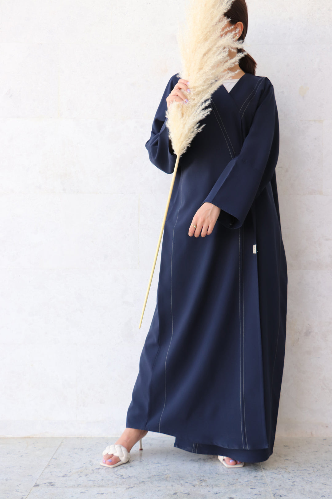 Basic 05 Five Navy Crepe Abaya design look 1 by BASIC ABAYA DUBAI