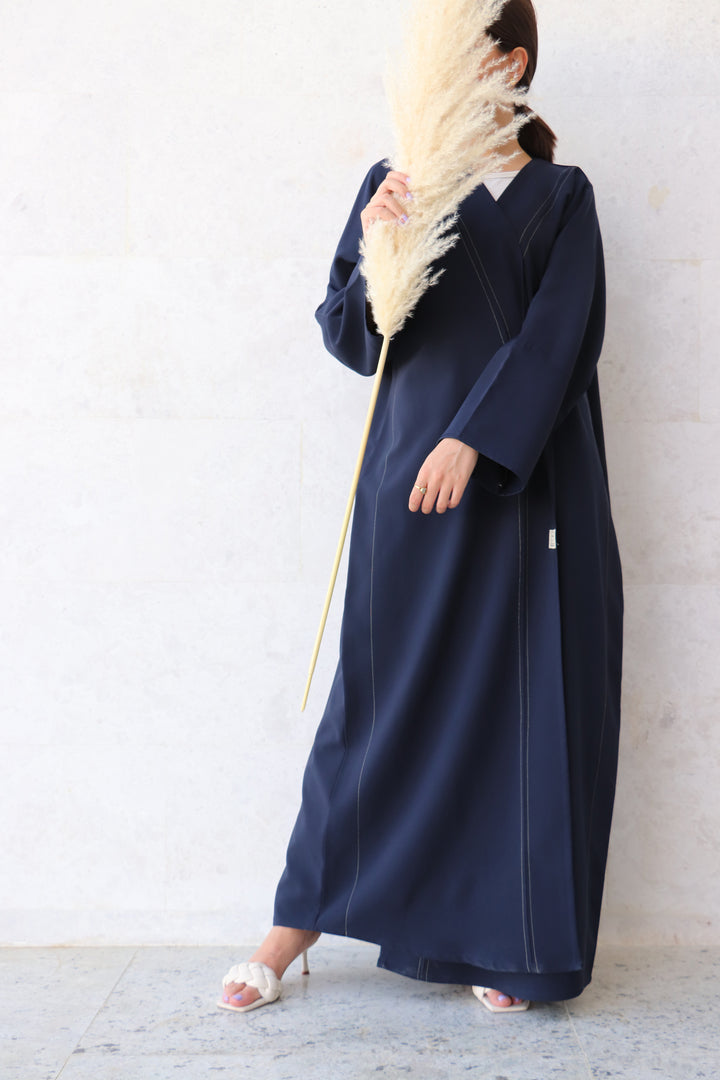 Basic 05 Five Navy Crepe Abaya design look 1 by BASIC ABAYA DUBAI