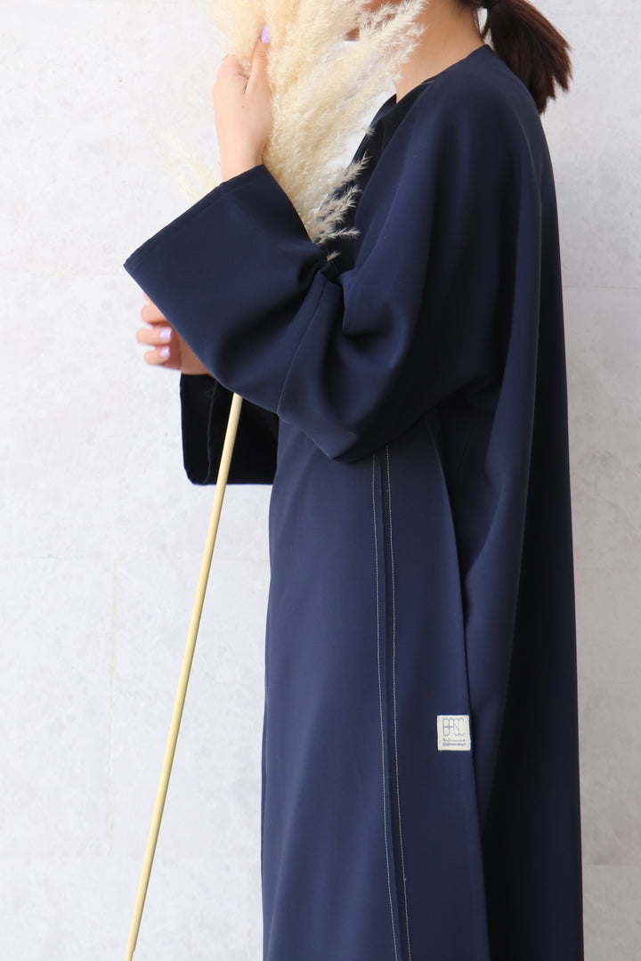 Basic 05 Five Navy Crepe Abaya design look 2 by BASIC ABAYA DUBAI