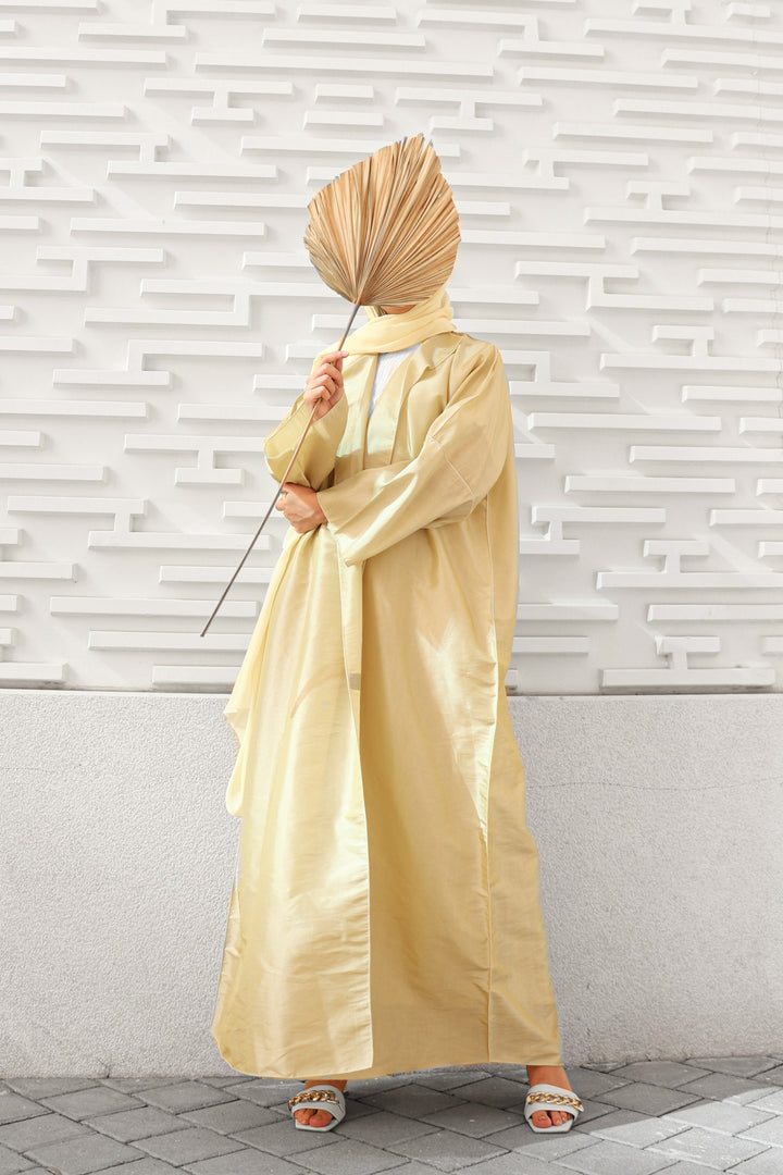 Basic 06 Six Yellow Tafetta Abaya design look 1 by BASIC ABAYA DUBAI