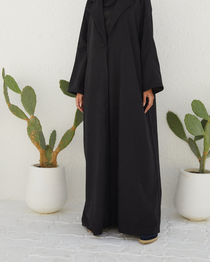 Basic 13 Thirteen Black Soft Suede Abaya look 3 from the LATEST ONLINE DUBAI ABAYAS COLLECTION