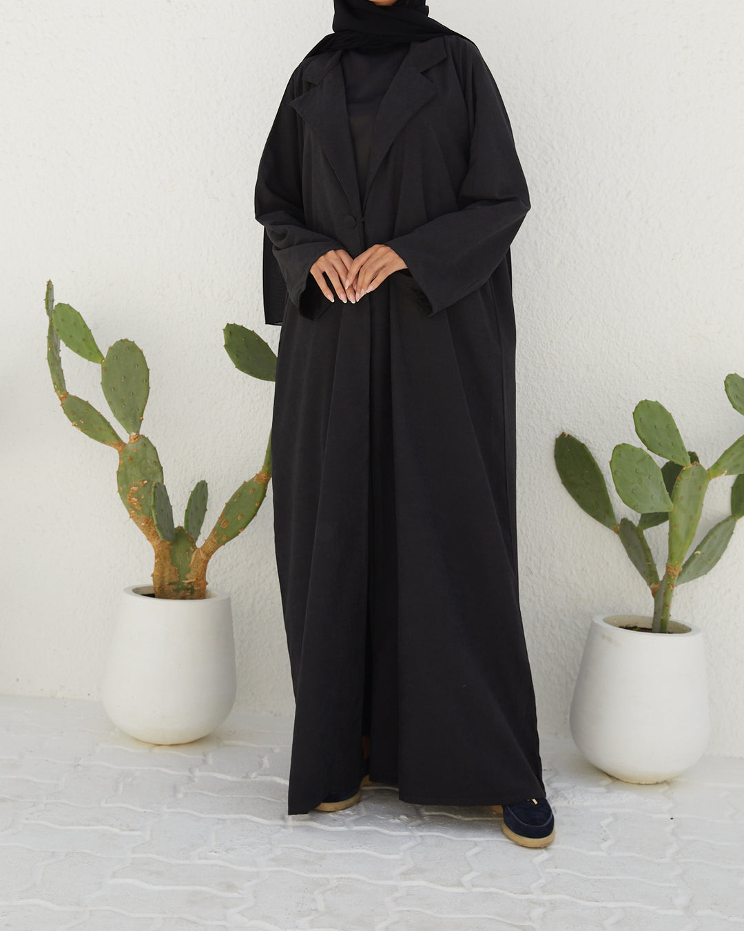 Basic 13 Thirteen Black Soft Suede Abaya look 4 from the LATEST ONLINE DUBAI ABAYAS COLLECTION